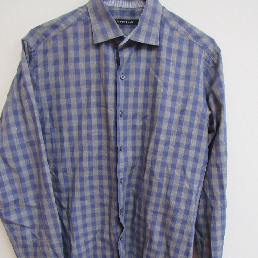 Hammer Made Blue/Gray Plaid Flip Cuff Long Sleeve Shirt Size‎ 41/16